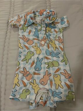 Caden Lane Pastel Bunny & Carrot Gingham Baby Romper